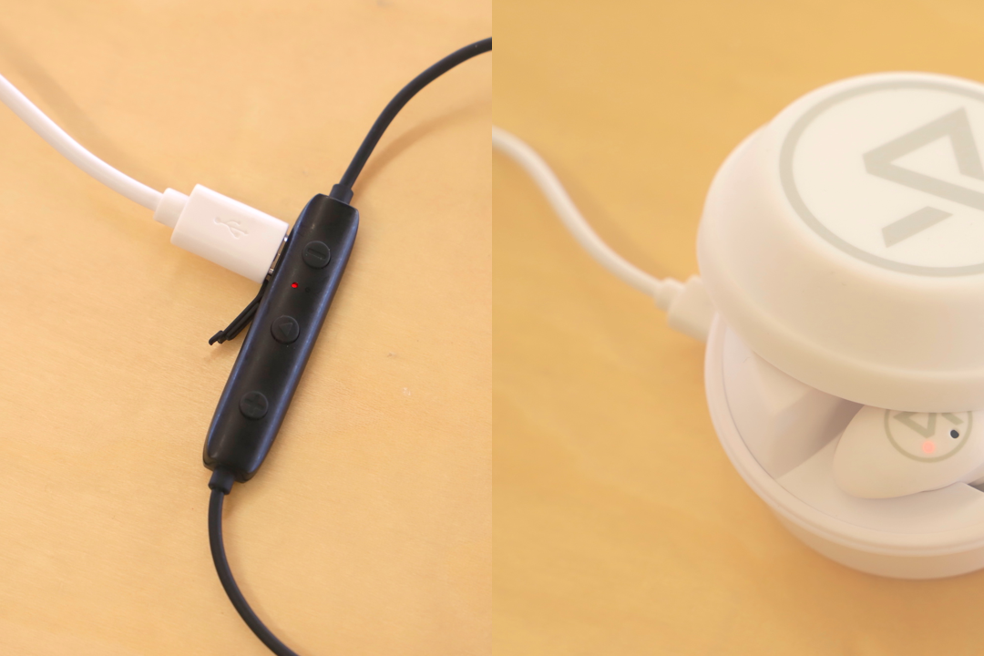 [ワイヤレスイヤホンを充電している画像]