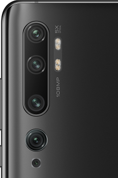 シャオミが発売した1億800万画素のレンズ（上から３番目）を備えた「Mi Note 10」