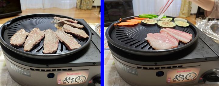 牛肉を焼いてますが煙は出てません。