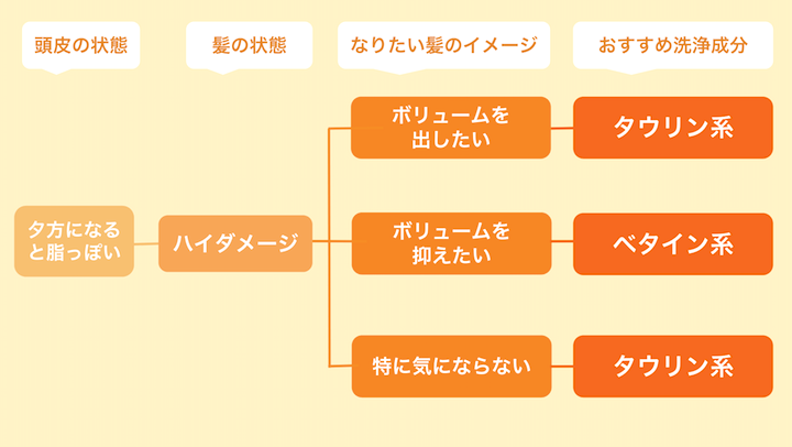 頭皮が夕方になると脂っぽい人で髪の状態がハイダメージの人におすすめの洗浄成分のチャート