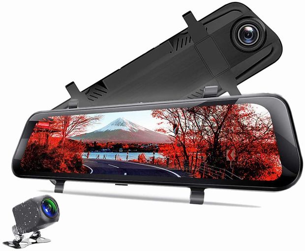 「DVR-RS019D」2021年モデル 10インチ ドライブレコーダー 前後カメラ ミラー型 あおり運転対策 FHD 2K 1296p 200万画素 全画面モニターの画像