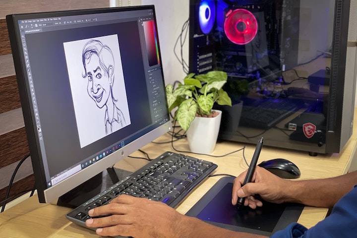 ペンタブレットを使用する様子