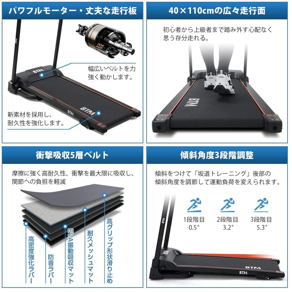 BTM 電動ルームランナー12km/h MAXの機能紹介画像
