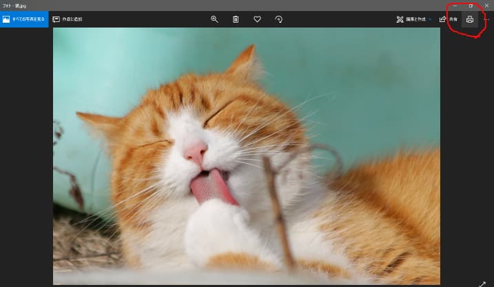 フォトで表示させた画像を印刷します
