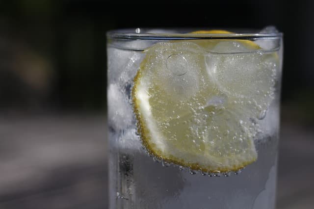 炭酸水とレモンが入ったグラス