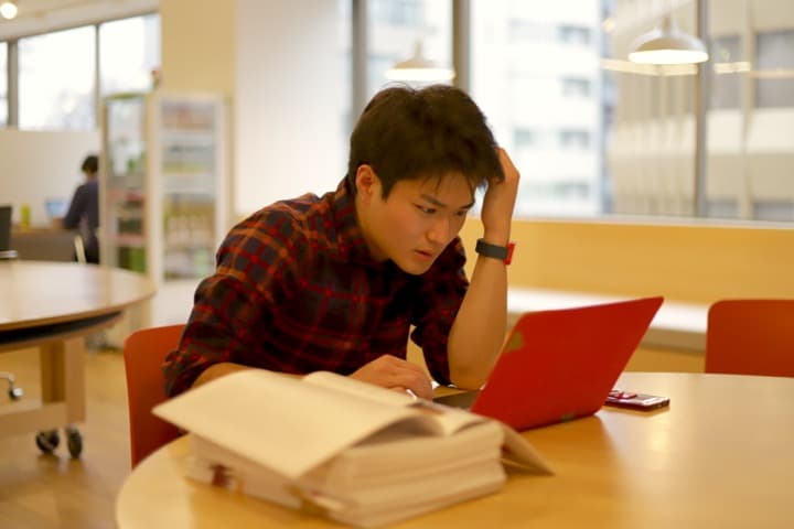 [パソコンとにらめっこしている画像]