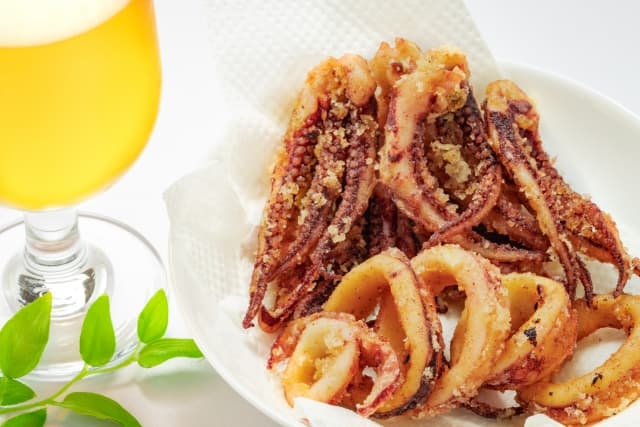 イカフライとビール