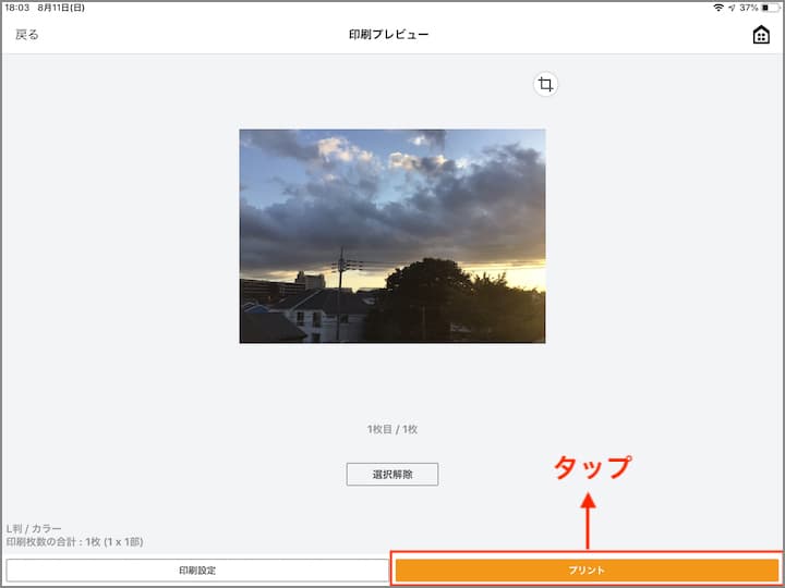 iPad iOS版キヤノン「PRINT」アプリ画面