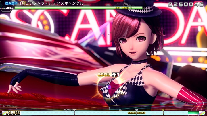 セガ「初音ミク Project DIVA Future Tone」より、OSTER project「ピアノ×フォルテ×スキャンダル」プレイ画面