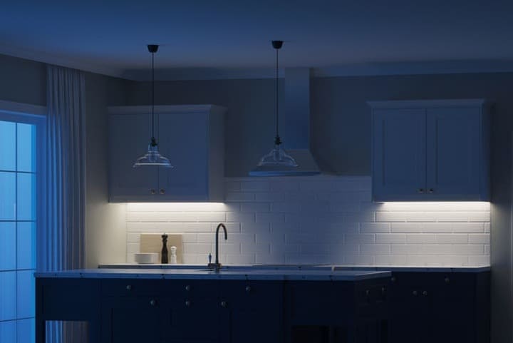 手元灯だけ点いている夜のキッチン