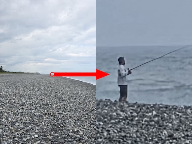 左は1倍、右は100倍デジタルズームで手持ち撮影した写真