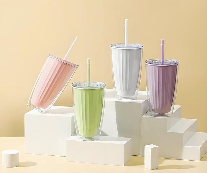 IOLOYU 水筒 720ml タンブラー 蓋付き樹脂製