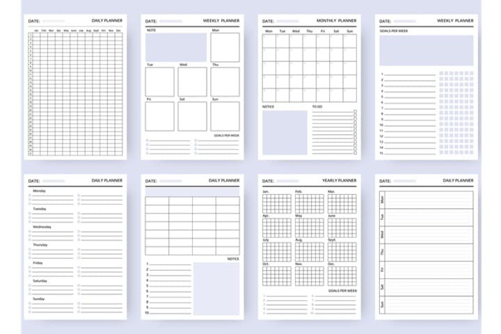 手帳のいろいろなページレイアウト