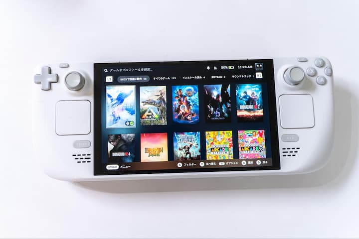 ライブラリでSteam Deckへの対応状況を確認する図