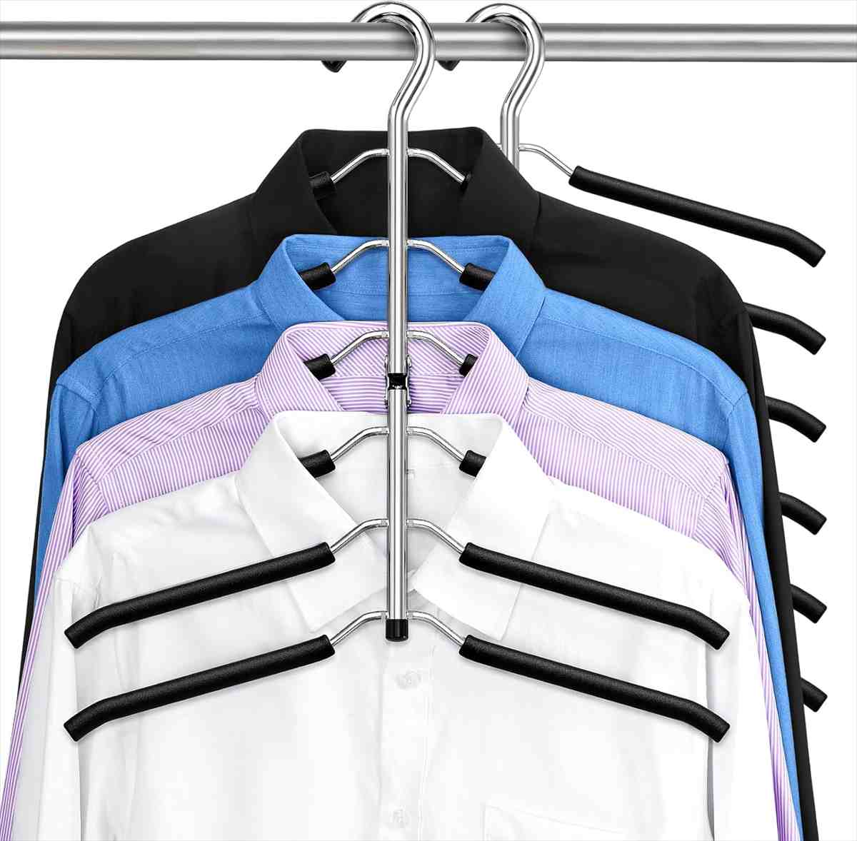 縦に衣類をかけられるステンレスハンガー