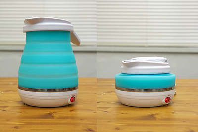 旅行のお供はコイツに決まり！！『折りたためる電気ケトル』